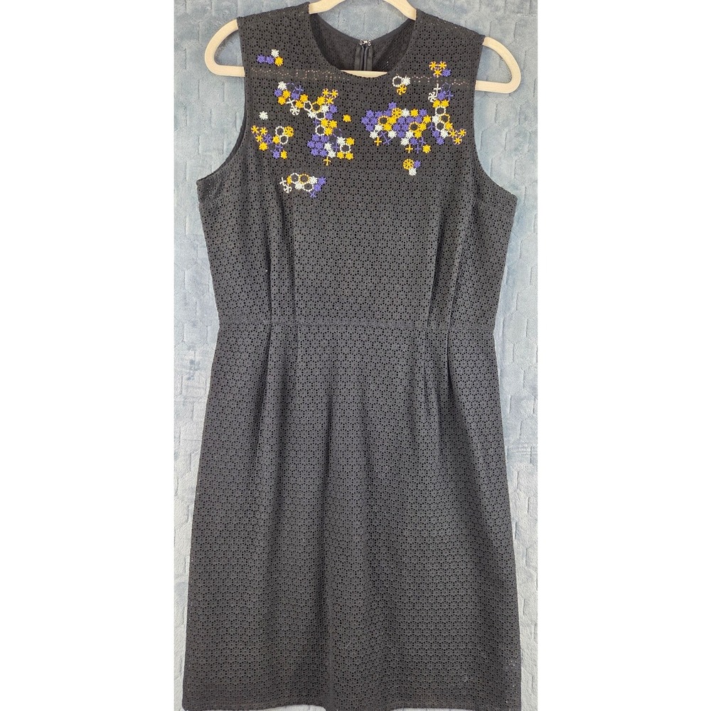 Aubin & Wills Black Cotton Eyelet Embroidered Floral Sleeveless Shift Dress 12